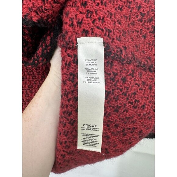 Chicos Sweater Open Cardigan Women Medium Red Bohemian Elegant Feminine Romantic - Picture 4 of 9